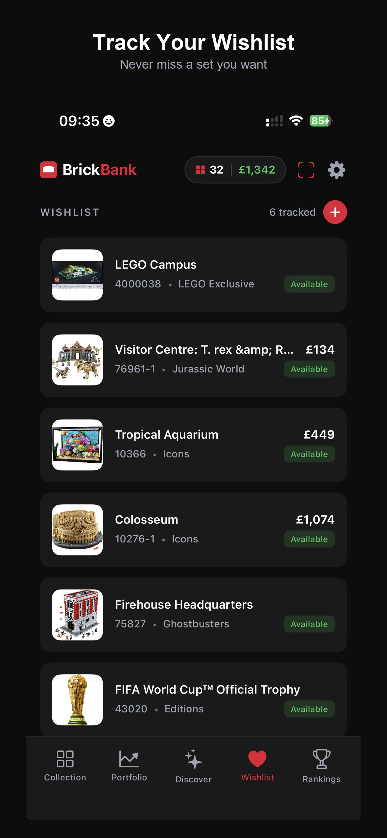 Wishlist for sets you want